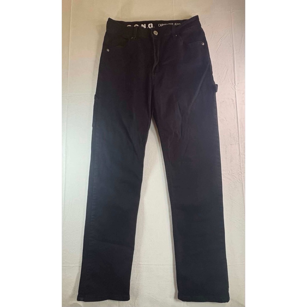 SONG Carpenter Jeans Womens 5/27 Black Utility Straight Leg Stretch Denim Pants - Picture 2 of 7
